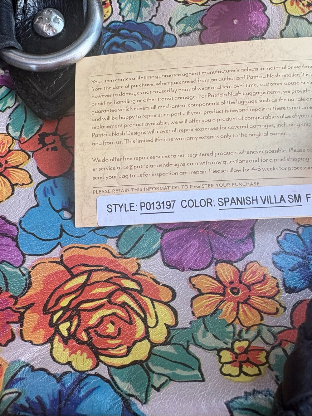Patricia Nash Spanish Villa Floral Multicolor Tote Bag with Black Trim - Picture 8 of 8